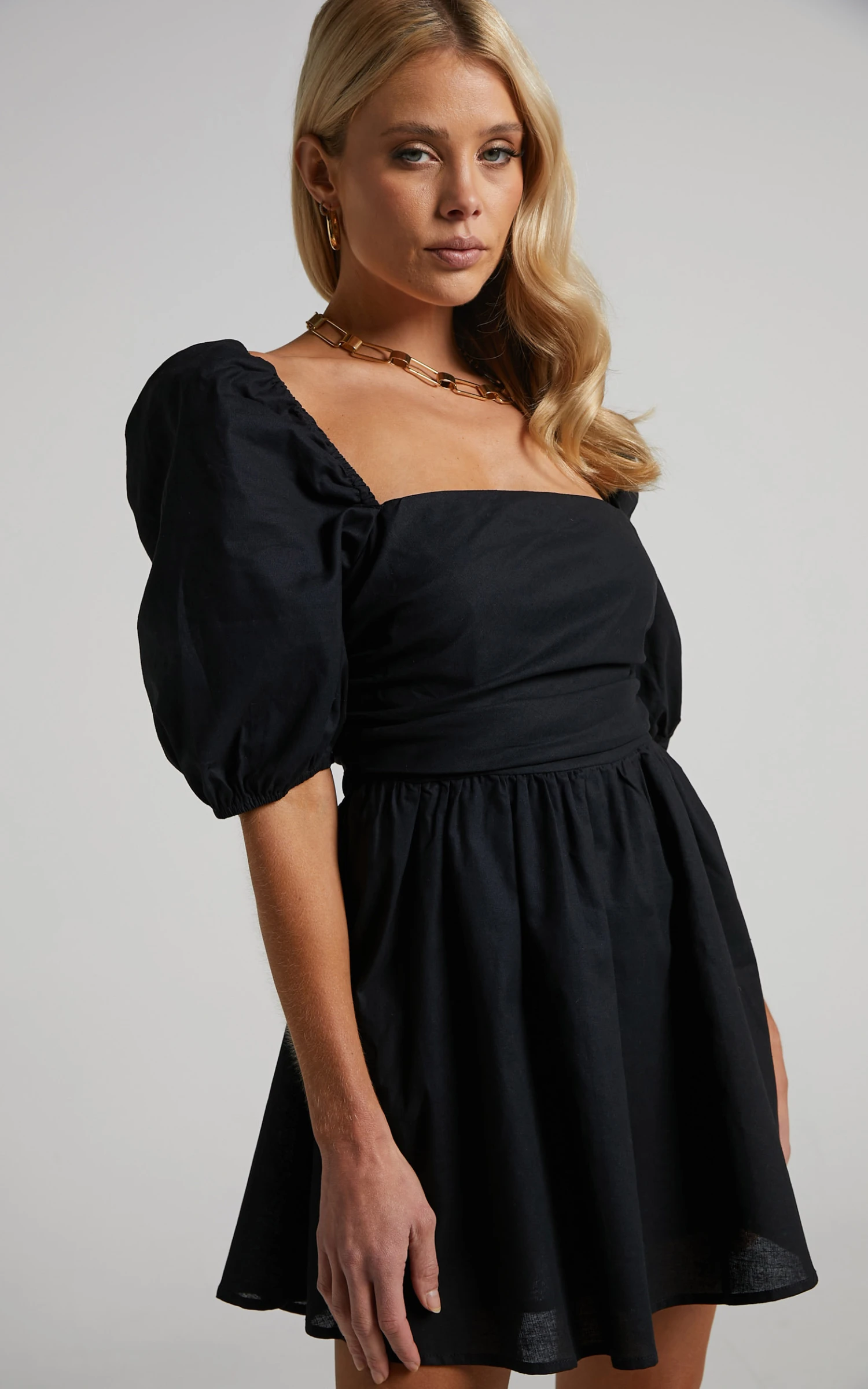 Showpo Claudina Mini Dress - Puff Sleeve Ruched Bodice Dress In Black 6 Showpo Claudina Mini Dress - Puff Sleeve Ruched Bodice Dress In Black - Image 6