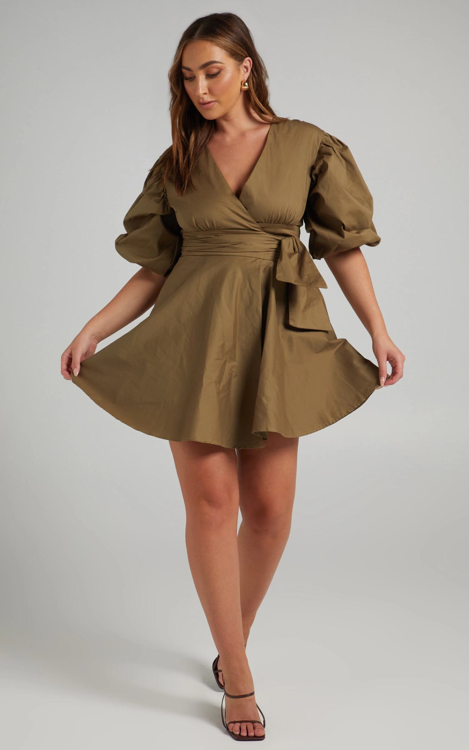 Showpo Zyla Puff Sleeve Wrap Mini Dress In Olive 7 Showpo Zyla Puff Sleeve Wrap Mini Dress In Olive - Image 7