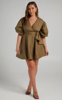 Showpo Zyla Puff Sleeve Wrap Mini Dress In Olive 12 Showpo Zyla Puff Sleeve Wrap Mini Dress In Olive -Showpo Women's Clothing Store Copy of MIKAYLA X ANTHONY X XXXXX 03.12.2160181 2