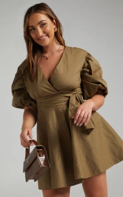 Showpo Zyla Puff Sleeve Wrap Mini Dress In Olive 14 Showpo Zyla Puff Sleeve Wrap Mini Dress In Olive -Showpo Women's Clothing Store Copy of MIKAYLA X ANTHONY X XXXXX 03.12.2160216 2