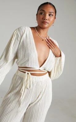 Showpo Crystal Plisse Cross Front Top In Cream -Showpo Women's Clothing Store Crystal Plisse Cross Front Top in Cream 2528ST21120022022529 9