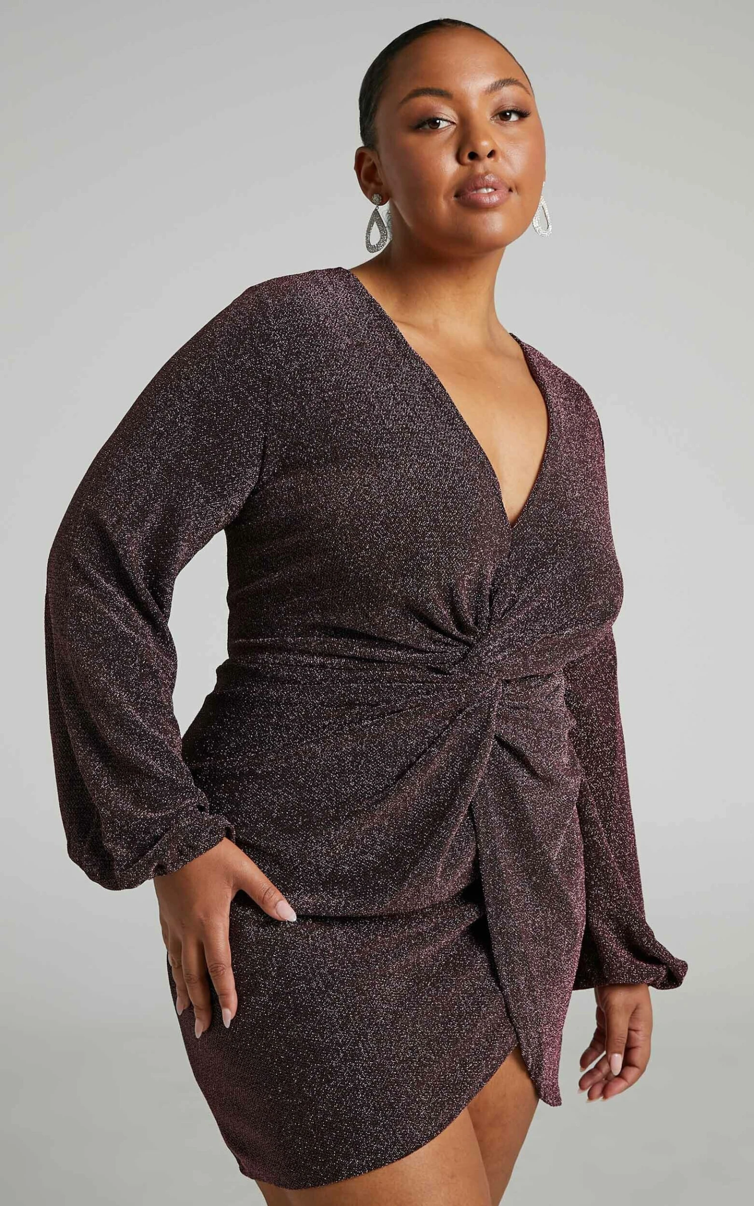 Showpo Mercia Twist Front Long Sleeve Mini Dress In Dark Pink 5 Showpo Mercia Twist Front Long Sleeve Mini Dress In Dark Pink - Image 5