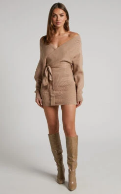 Showpo Dont Fall Down Knit Dress In Camel -Showpo Women's Clothing Store DONT FALL DOWN KNIT DRESS IN CAMEL
