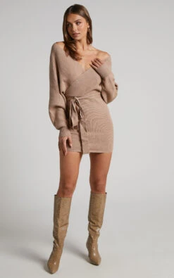 Showpo Dont Fall Down Knit Dress In Camel -Showpo Women's Clothing Store DONT FALL DOWN KNIT DRESS IN CAMEL 1