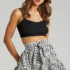 Showpo Daniella Tie Waist Mini Skirt In Black Print