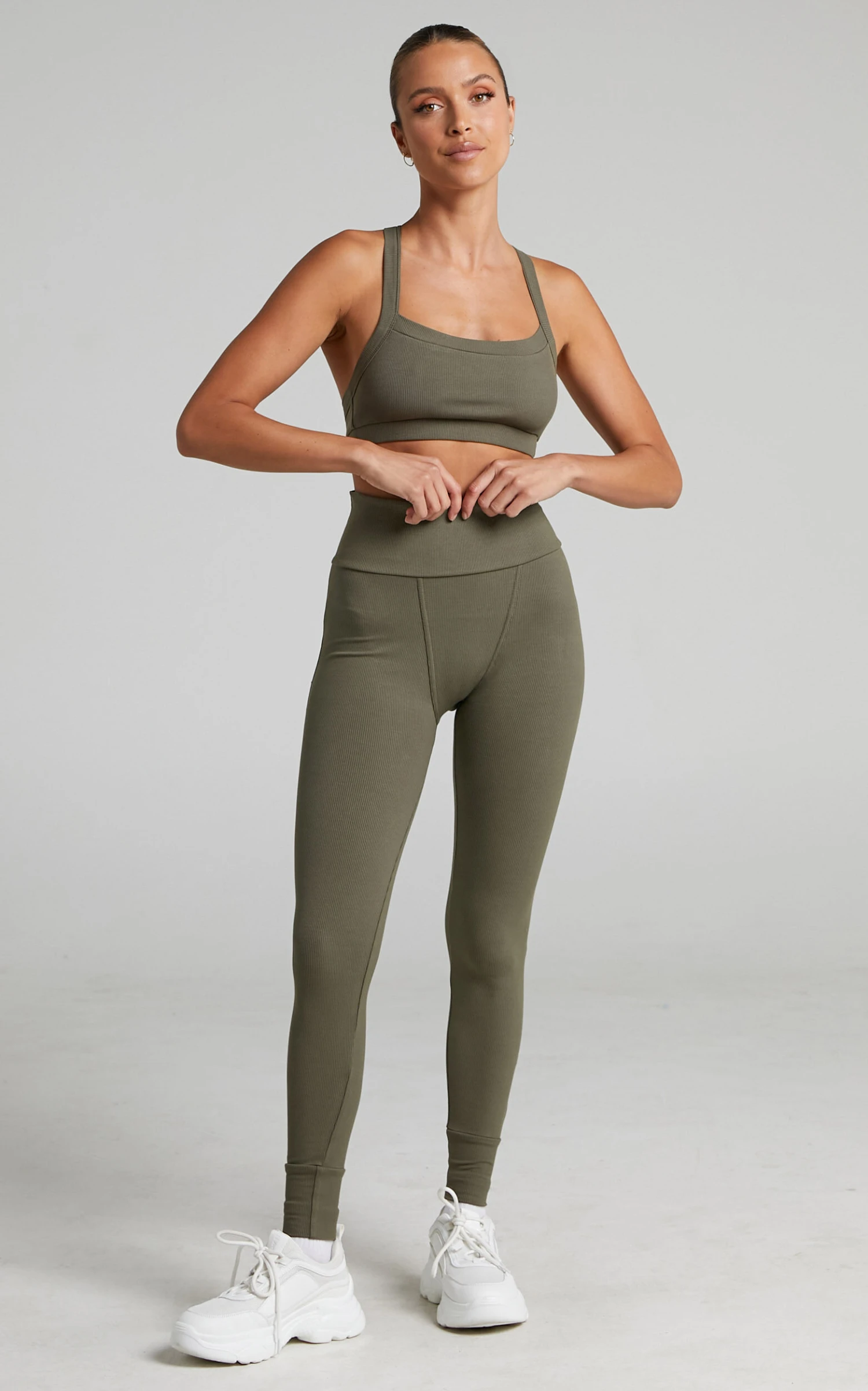 Showpo Dariko Ribbed Leggings In Khaki 2 Showpo Dariko Ribbed Leggings In Khaki - Image 2