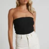 Showpo Daylon Top - Strapless Rib Knit Bandeau Top In Black