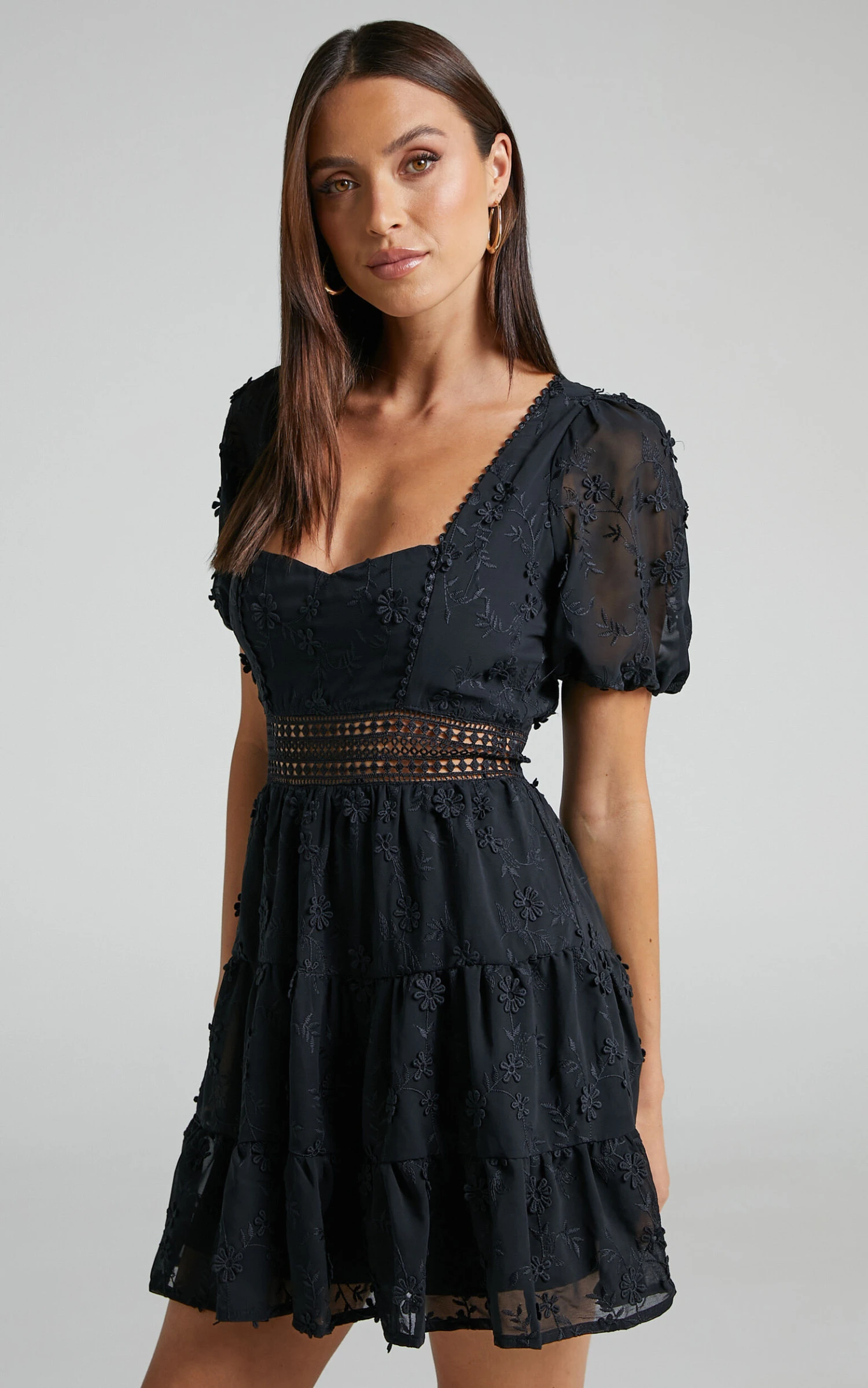 Showpo Deiene Lace Trim Broderie Tiered Mini Dress In Black 4 Showpo Deiene Lace Trim Broderie Tiered Mini Dress In Black - Image 4