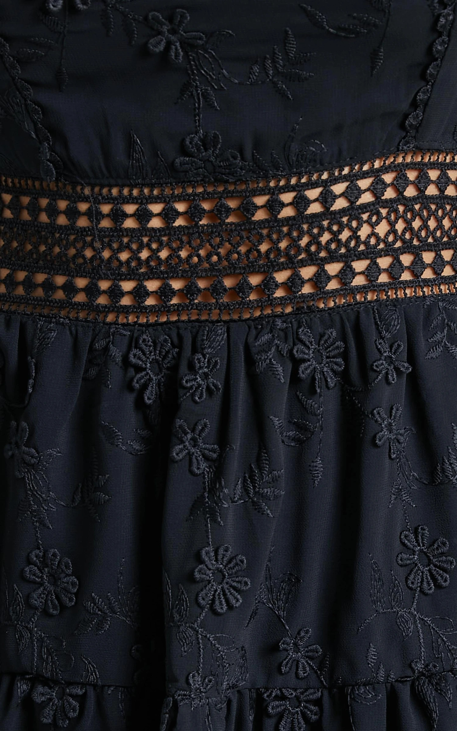 Showpo Deiene Lace Trim Broderie Tiered Mini Dress In Black 6 Showpo Deiene Lace Trim Broderie Tiered Mini Dress In Black - Image 6