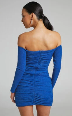 Showpo Deion Ruched Long Sleeve Off Shoulder Mini Dress In Cobalt 10 Showpo Deion Ruched Long Sleeve Off Shoulder Mini Dress In Cobalt -Showpo Women's Clothing Store Deion Off Shoulder Dress in Cobalt 2528SD22060061012529 5