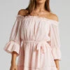 Showpo Delamaer Off Shoulder Polka Dot Mini Dress In Pink