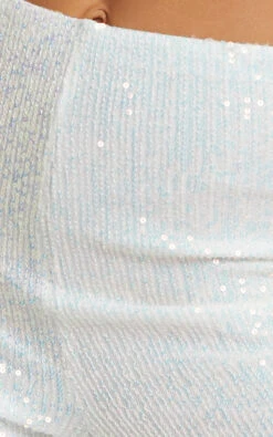 Showpo Deliza Mid Waisted Sequin Flare Pants In Iridescent White -Showpo Women's Clothing Store Deliza Mid Waisted Sequin Flare Pants in Iridescent White 8