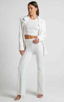 Showpo Deliza Mid Waisted Sequin Flare Pants In Iridescent White -Showpo Women's Clothing Store Deliza Mid Waisted Sequin Flare Pants in Iridescent White 9