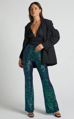Showpo Deliza Mid Waisted Sequin Flare Pants In Mermaid Teal -Showpo Women's Clothing Store Deliza Mid Waisted Sequin Flare Pants in Mermaid Teal 7