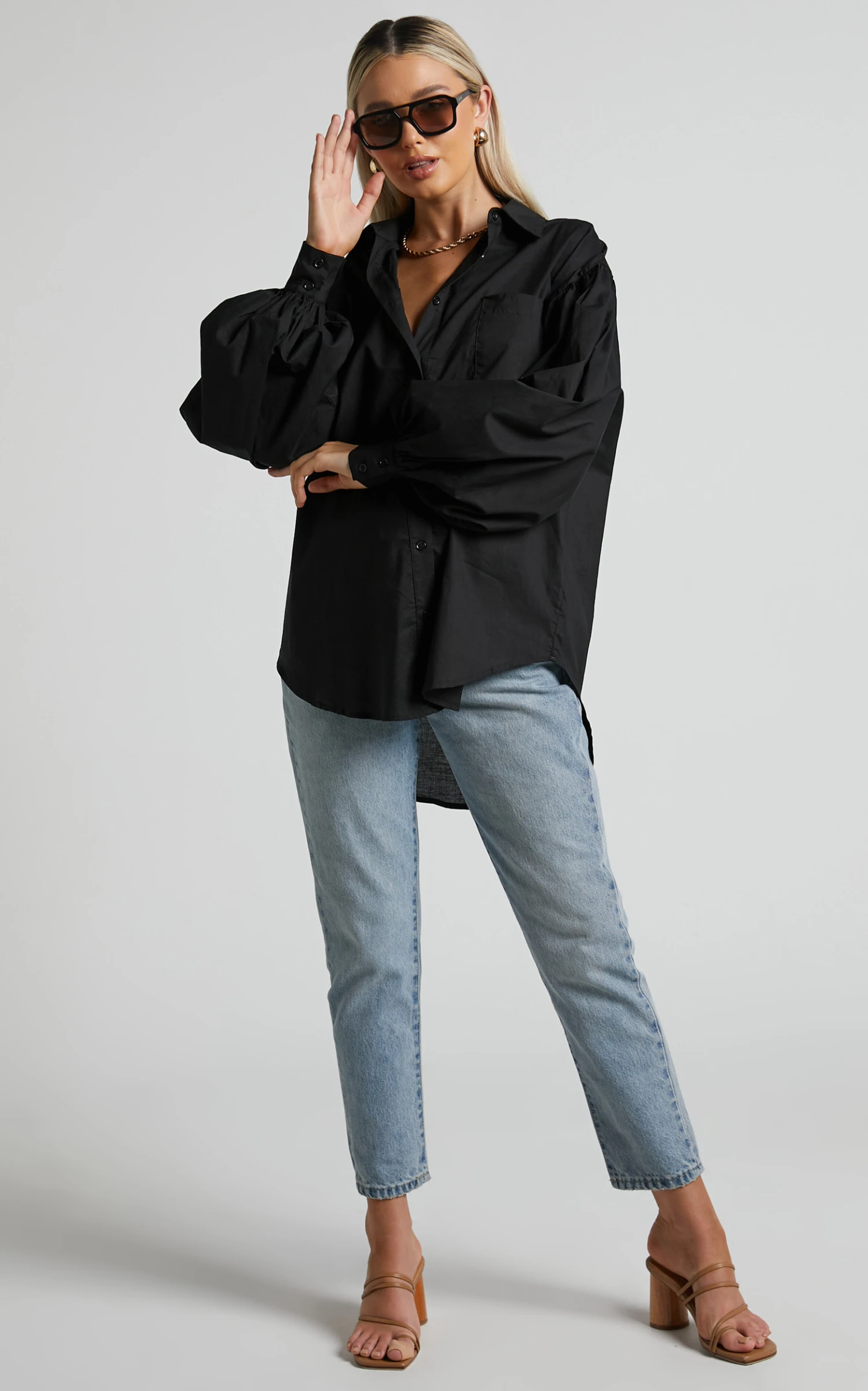 Showpo Delly Relaxed Balloon Sleeve Button Up Blouse In Black 3 Showpo Delly Relaxed Balloon Sleeve Button Up Blouse In Black - Image 3