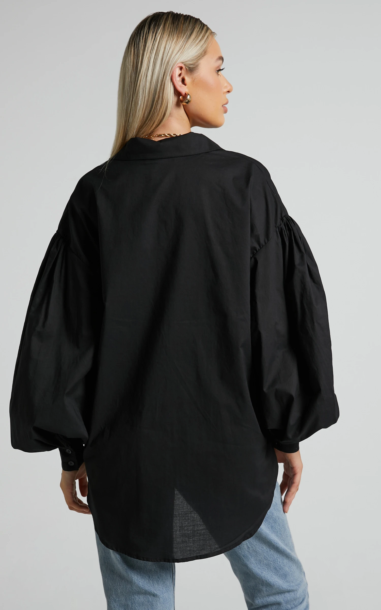 Showpo Delly Relaxed Balloon Sleeve Button Up Blouse In Black 6 Showpo Delly Relaxed Balloon Sleeve Button Up Blouse In Black - Image 6