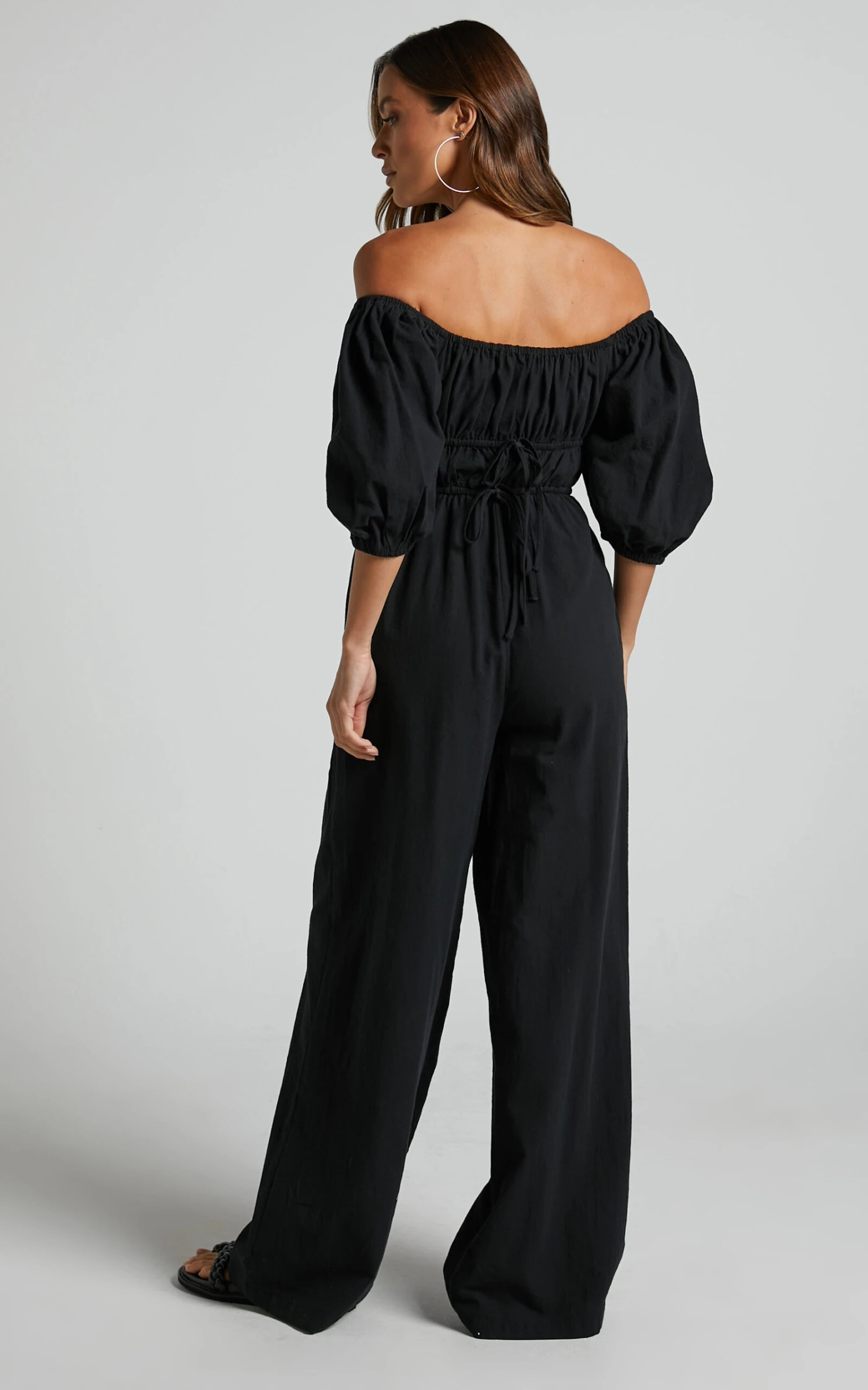 Showpo Delmore Off Shoulder Ruched Bodice Wide Leg Jumpsuit In Black 5 Showpo Delmore Off Shoulder Ruched Bodice Wide Leg Jumpsuit In Black - Image 5