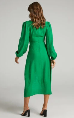 Showpo Demieh Midi Dress - Front Cut Out Long Sleeve Dress In Green 16 Showpo Demieh Midi Dress - Front Cut Out Long Sleeve Dress In Green -Showpo Women's Clothing Store Demieh Wrap Bodice Maxi with Front Cut Out in Green 2528SD21100143022529 7