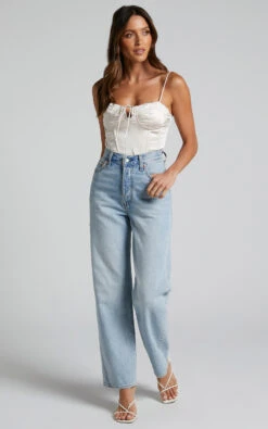 Showpo Denissa Top - Tie Front Longline Satin Corset Top In Oyster -Showpo Women's Clothing Store Denissa Top Tie Front Longline Satin Corset Top in Oyster 8