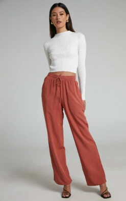 Showpo Devina High Waisted Straight Leg Pants In Clay -Showpo Women's Clothing Store Devina Pant in Clay 2528SB22060015012529 4