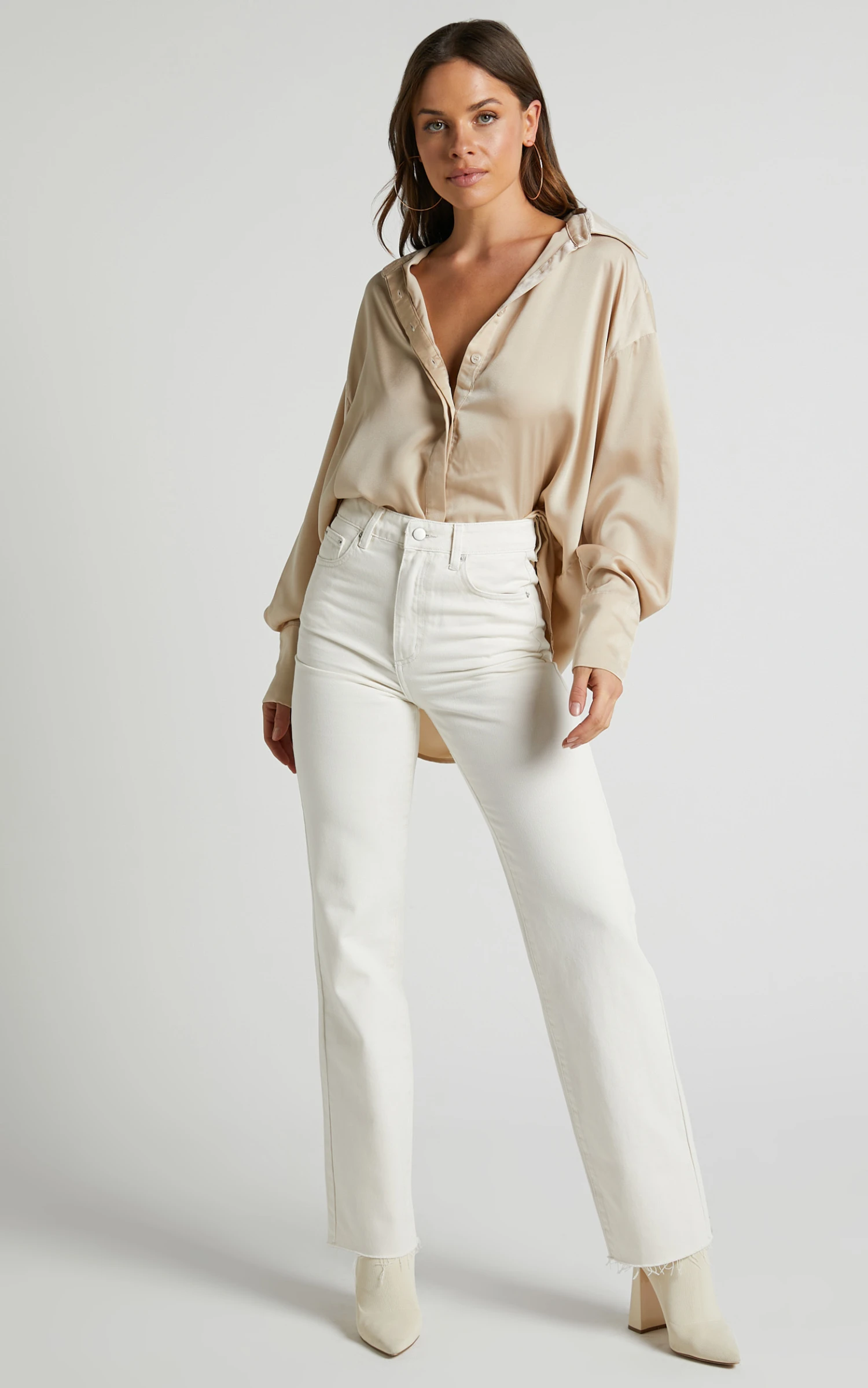 Showpo Dexter High Waisted Straight Leg Denim Jeans In Ecru 2 Showpo Dexter High Waisted Straight Leg Denim Jeans In Ecru - Image 2