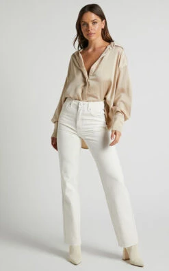 Showpo Dexter High Waisted Straight Leg Denim Jeans In Ecru