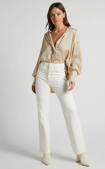 Showpo Dexter High Waisted Straight Leg Denim Jeans In Ecru 1 Showpo Dexter High Waisted Straight Leg Denim Jeans In Ecru