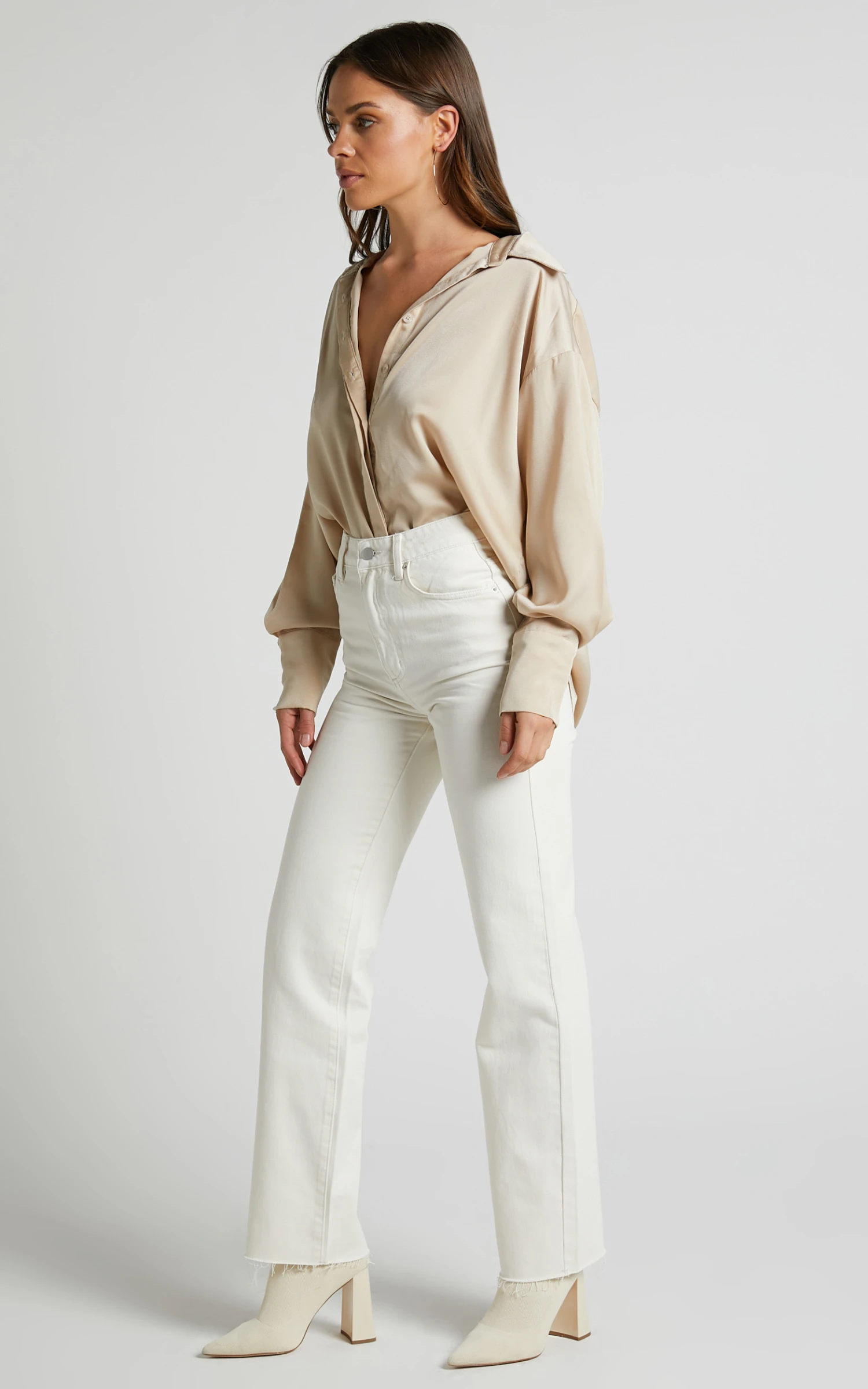 Showpo Dexter High Waisted Straight Leg Denim Jeans In Ecru 5 Showpo Dexter High Waisted Straight Leg Denim Jeans In Ecru - Image 5