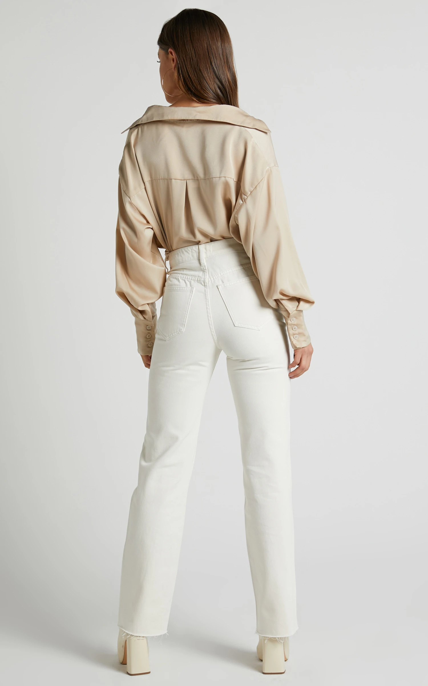 Showpo Dexter High Waisted Straight Leg Denim Jeans In Ecru 6 Showpo Dexter High Waisted Straight Leg Denim Jeans In Ecru - Image 6