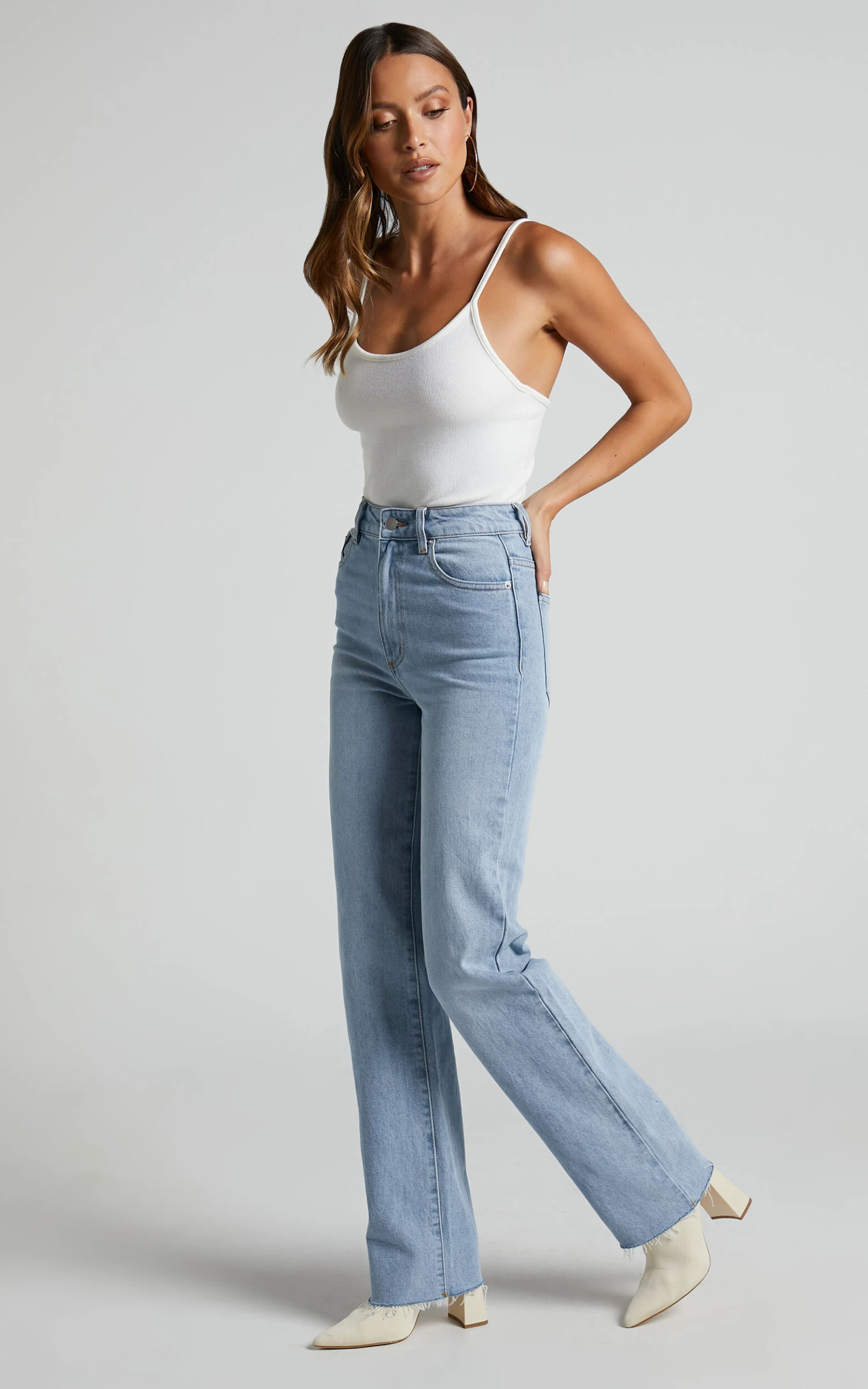 Showpo Dexter High Waisted Straight Leg Denim Jeans In Mid Blue Wash 4 Showpo Dexter High Waisted Straight Leg Denim Jeans In Mid Blue Wash - Image 4