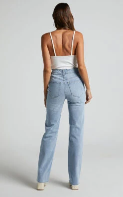 Showpo Dexter High Waisted Straight Leg Denim Jeans In Mid Blue Wash 14 Showpo Dexter High Waisted Straight Leg Denim Jeans In Mid Blue Wash -Showpo Women's Clothing Store Dexter Straight Leg Denim Jeans in Mid Blue Wash 5