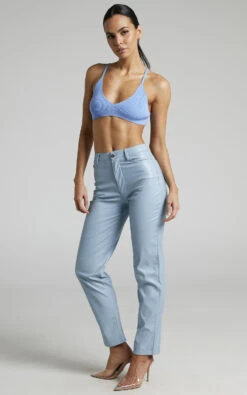 Showpo Dilyenne Mid Waist Straight Leg Faux Leather Pants In Blue -Showpo Women's Clothing Store Dilyenne High Waist Straight Leg Pants in Blue 2528SB20010022092529 3