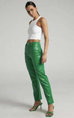 Showpo Dilyenne Mid Waist Straight Leg Faux Leather Pants In Green -Showpo Women's Clothing Store Dilyenne High Waist Straight Leg Pants in Green 2528SB20010022072529 3