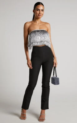 Showpo Dina Top - Strapless Fringe Tier Crop Top In Silver -Showpo Women's Clothing Store Dina Strapless Fringe Bodice in Silver 3