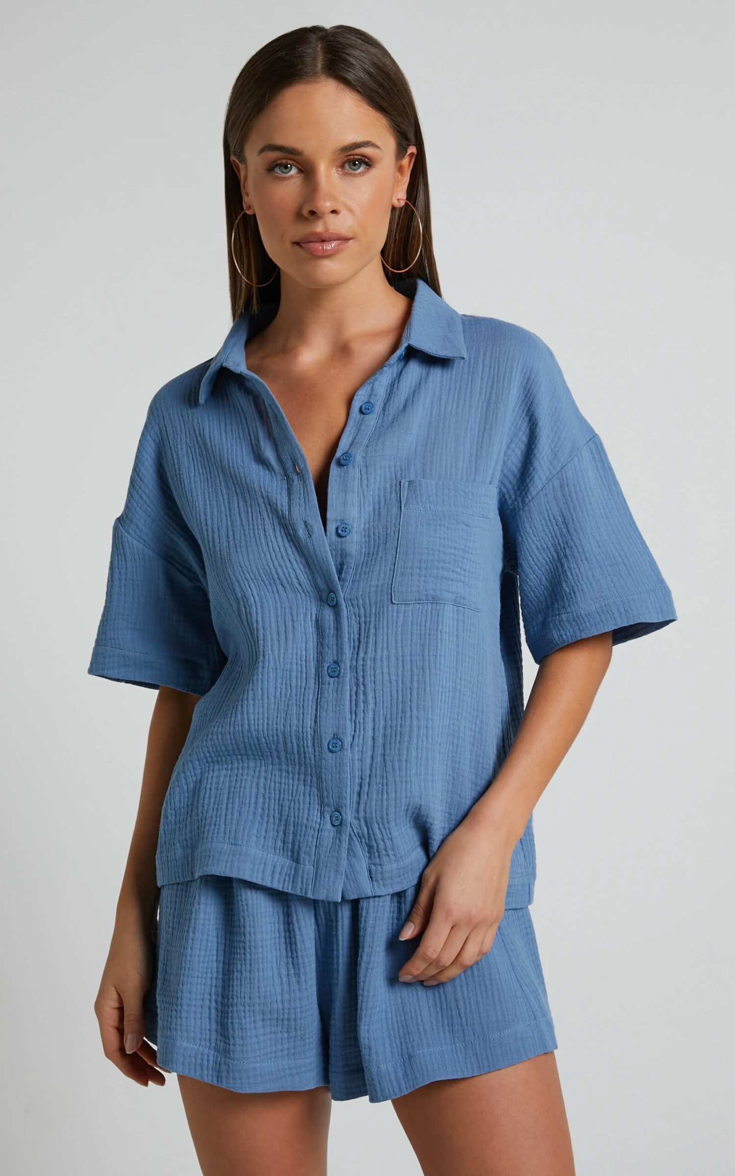Showpo Donita Button Up Shirt In Azure Blue 2 Showpo Donita Button Up Shirt In Azure Blue - Image 2