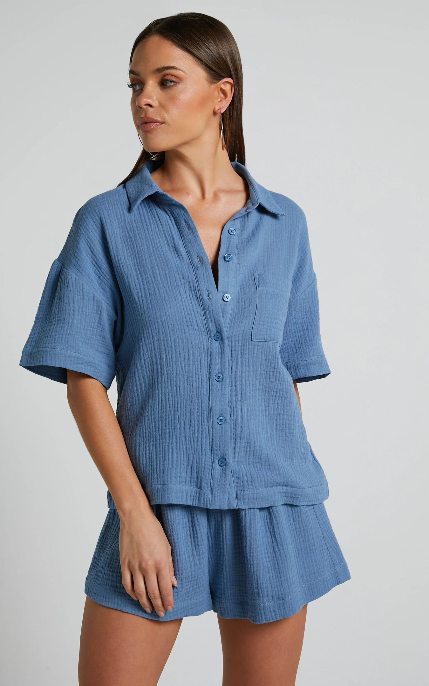 Showpo Donita Button Up Shirt In Azure Blue 4 Showpo Donita Button Up Shirt In Azure Blue - Image 4