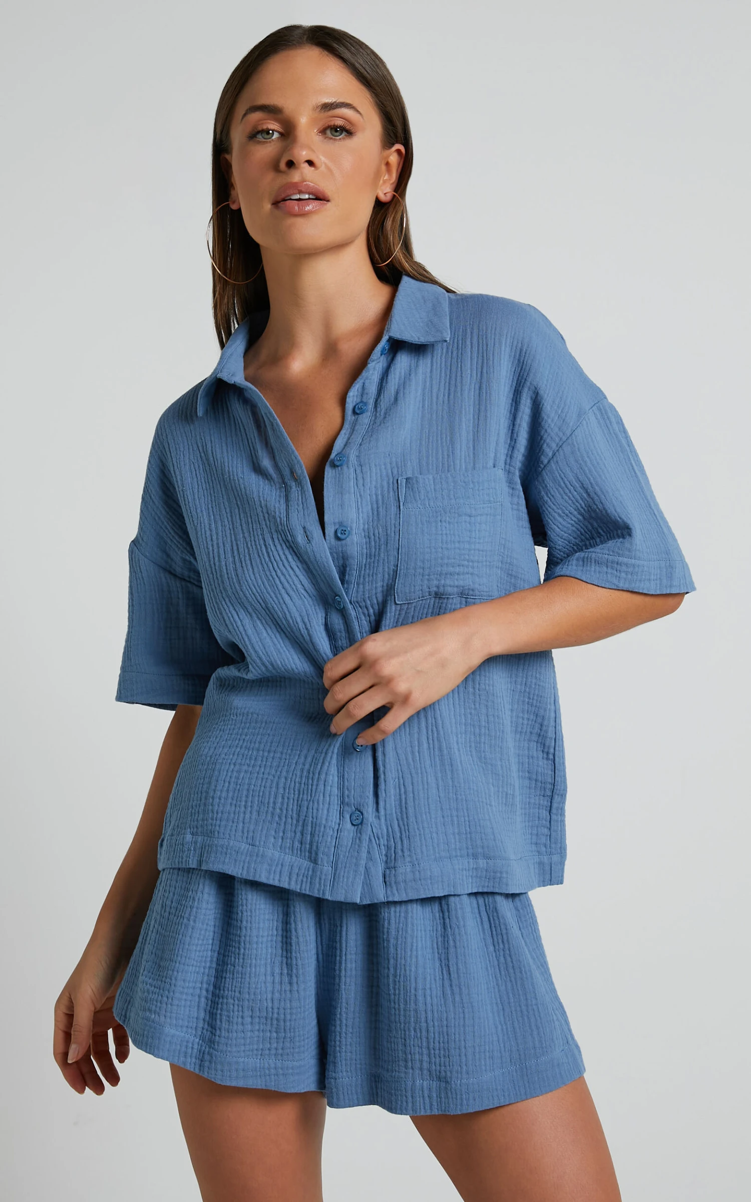 Showpo Donita Button Up Shirt In Azure Blue 5 Showpo Donita Button Up Shirt In Azure Blue - Image 5