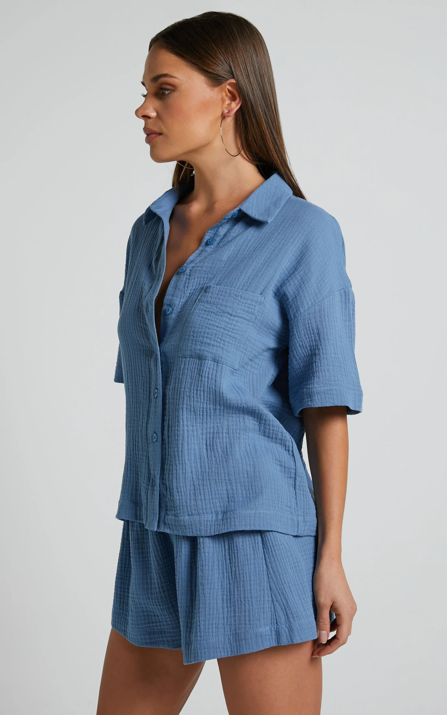 Showpo Donita Button Up Shirt In Azure Blue 6 Showpo Donita Button Up Shirt In Azure Blue - Image 6