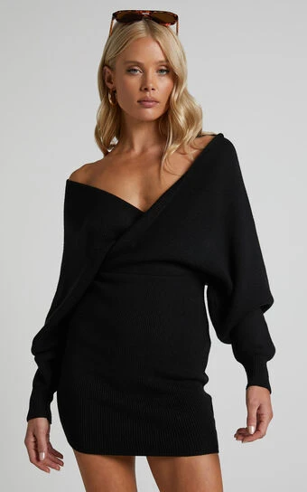Showpo Dont Fall Down Knit Dress In Black 1 Showpo Dont Fall Down Knit Dress In Black
