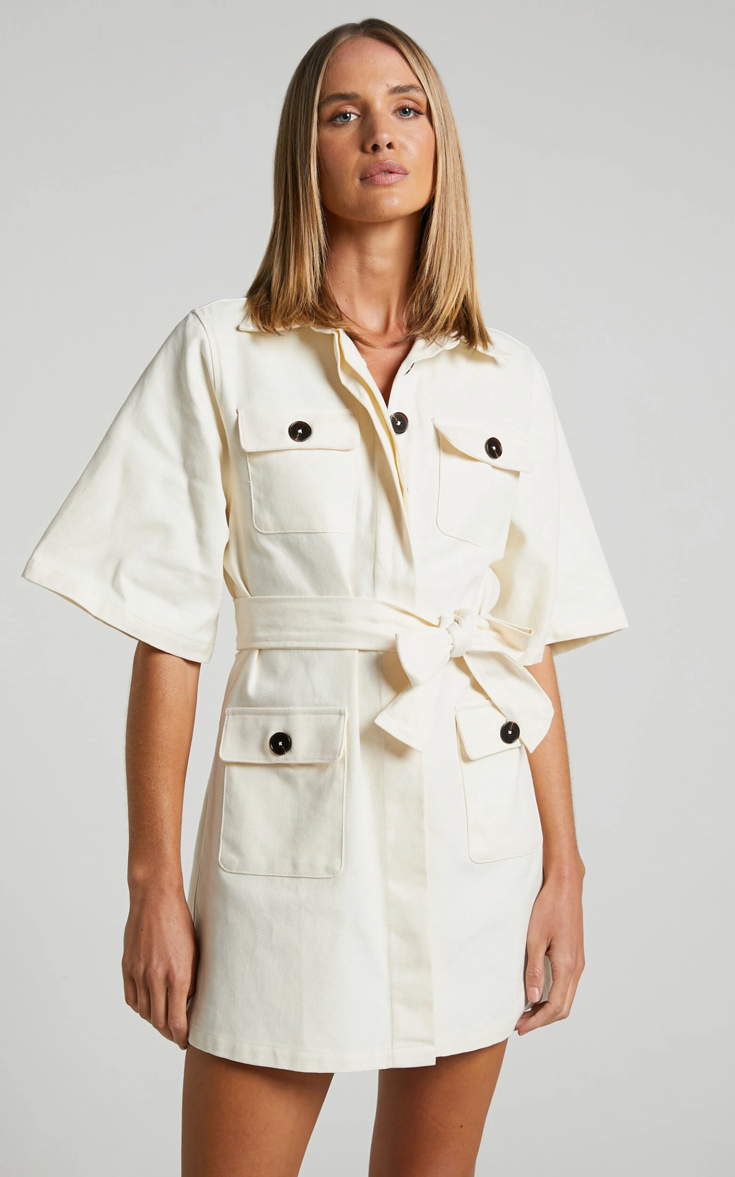 Showpo Dynalyn Wide Sleeve Utility Mini Dress In Cream 6 Showpo Dynalyn Wide Sleeve Utility Mini Dress In Cream - Image 6