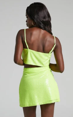 Showpo Elswyth Side Split Sequin Mini Skirt In Citrus 10 Showpo Elswyth Side Split Sequin Mini Skirt In Citrus -Showpo Women's Clothing Store ELSWYTH Split Mini Skirt in Sequin in Citrus 2528SB22040016032529 3