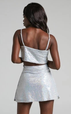 Showpo Elswyth Side Split Sequin Mini Skirt In Silver 8 Showpo Elswyth Side Split Sequin Mini Skirt In Silver -Showpo Women's Clothing Store ELSWYTH Split Mini Skirt in Sequin in Silver 2528SB22040016042529 3