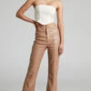 Showpo Evanthe High Waisted Split Front Faux Leather Trousers In Beige