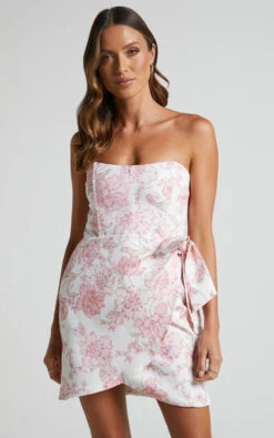 Showpo Ebielle Strapless Corset Wrap Mini Dress In Pastel Spring Floral