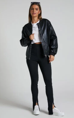 Showpo Edzelith Faux Leather Bomber Jacket In Black 10 Showpo Edzelith Faux Leather Bomber Jacket In Black -Showpo Women's Clothing Store Edzelith Faux Leather Bomber Jacket in Black