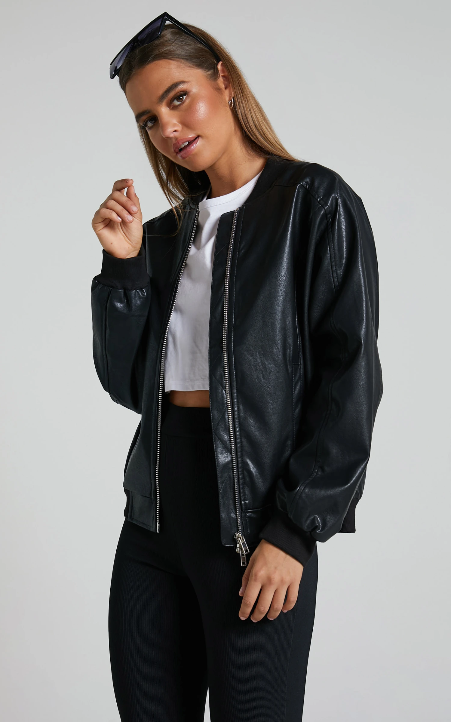 Showpo Edzelith Faux Leather Bomber Jacket In Black 5 Showpo Edzelith Faux Leather Bomber Jacket In Black - Image 5