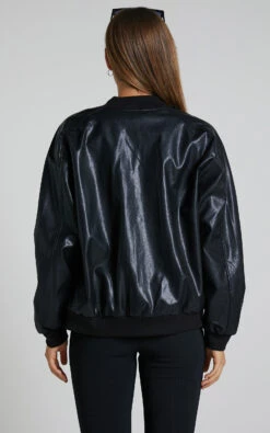 Showpo Edzelith Faux Leather Bomber Jacket In Black 14 Showpo Edzelith Faux Leather Bomber Jacket In Black -Showpo Women's Clothing Store Edzelith Faux Leather Bomber Jacket in Black 4