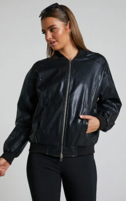 Showpo Edzelith Faux Leather Bomber Jacket In Black 13 Showpo Edzelith Faux Leather Bomber Jacket In Black -Showpo Women's Clothing Store Edzelith Faux Leather Bomber Jacket in Black 8
