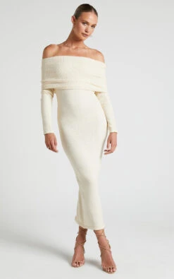 Showpo Ehmie Midi Dress - Knit Folded Off Shoulder Long Sleeve Dress In Natural 10 Showpo Ehmie Midi Dress - Knit Folded Off Shoulder Long Sleeve Dress In Natural -Showpo Women's Clothing Store Ehmie Midi Dress Knit Long Sleeve Folded Off The Shoulder Long Sleeve Dress in Natural 1
