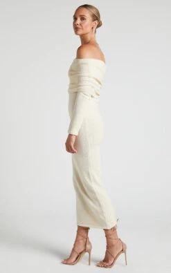 Showpo Ehmie Midi Dress - Knit Folded Off Shoulder Long Sleeve Dress In Natural 13 Showpo Ehmie Midi Dress - Knit Folded Off Shoulder Long Sleeve Dress In Natural -Showpo Women's Clothing Store Ehmie Midi Dress Knit Long Sleeve Folded Off The Shoulder Long Sleeve Dress in Natural 2
